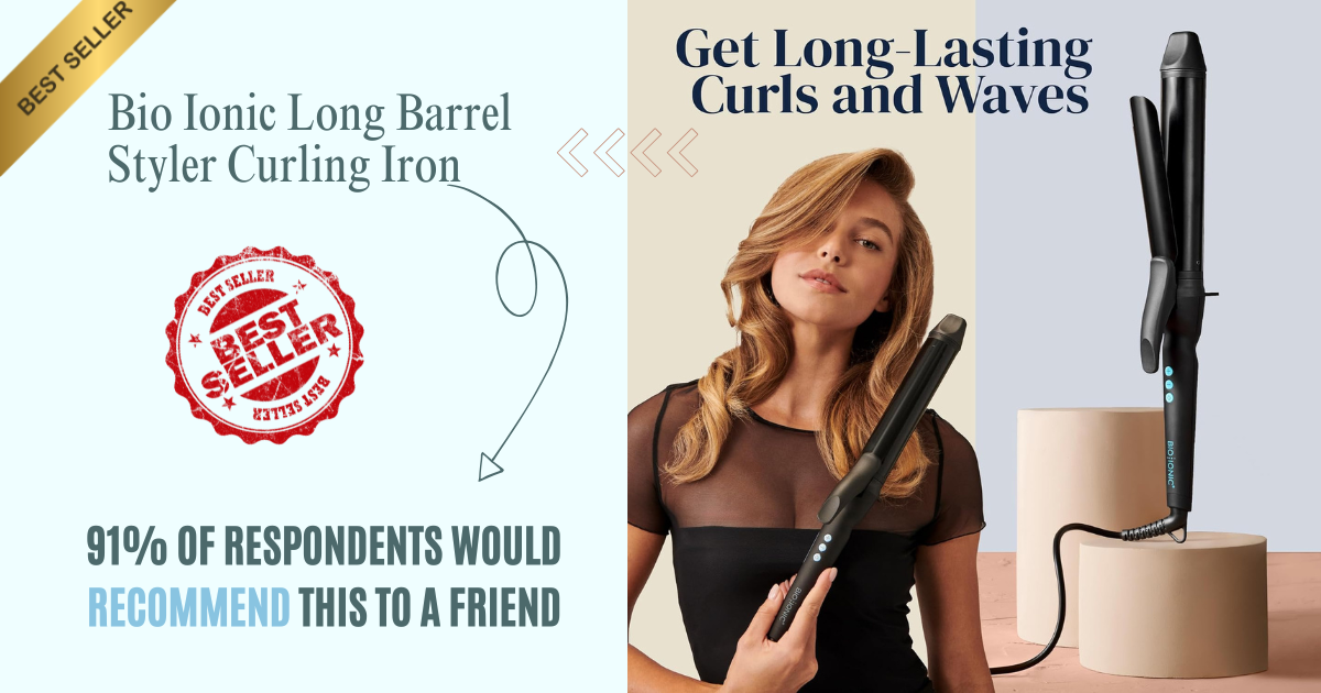 Bio Ionic Long Barrel Styler Curling Iron – Moisture Heat Technology & NanoIonic MX, Extra-Long Barrel for Faster Styling, Adjustable Heat, Frizz-Free Curls, 1.25” Wand