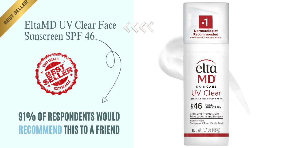 EltaMD UV Clear Face Sunscreen SPF 46 – Oil-Free, Zinc Oxide Broad Spectrum Sunscreen for Sensitive & Acne-Prone Skin – Lightweight, Dermatologist Recommended Formula, 1.7 oz
